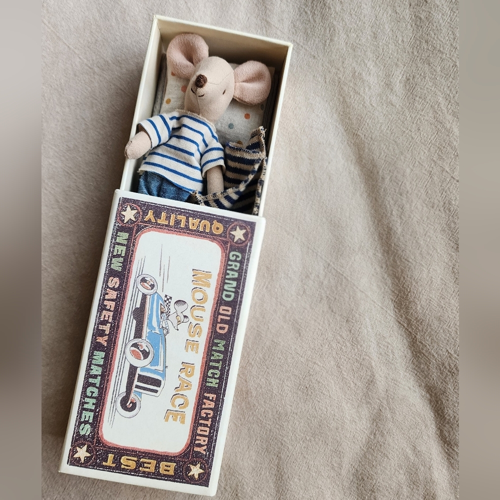 Maileg Big Brother Mouse Discontinued Striped Mouse Toy in Matchbox